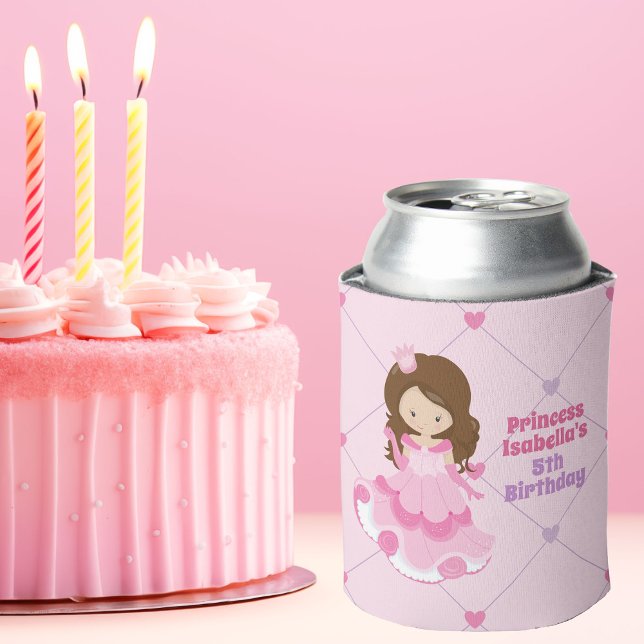 Cute Princess Birthday Party Pink Customisable Can Cooler (Creator Uploaded)