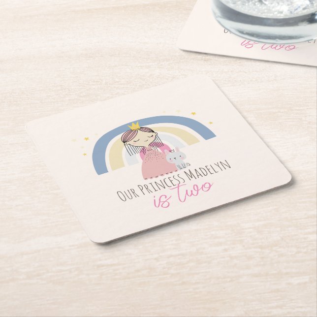 Cute Princess Birthday Party Square Paper Coaster (Angled)