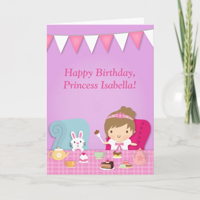 Cute Princess Bunny Tea Party Birthday Greeting Card (Front)