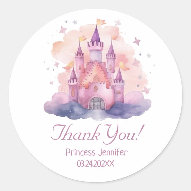Cute Princess Castle Girl Birthday Party  Classic Round Sticker (Front)