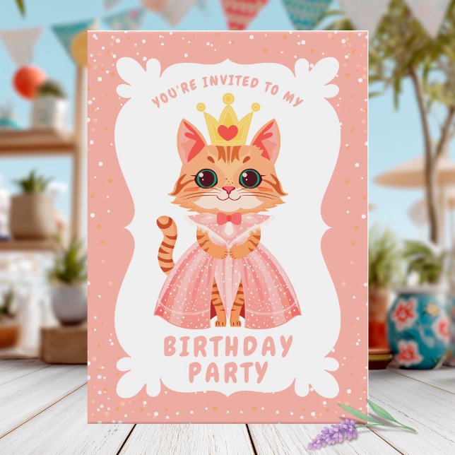 Cute Princess Cat Birthday Party Invitation (Creator Uploaded)