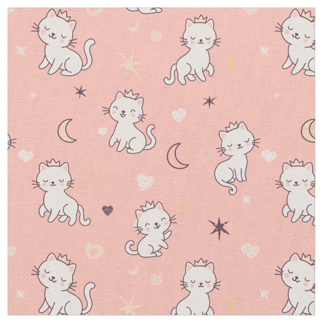 Cute Princess Cat Fabric (Close Up)