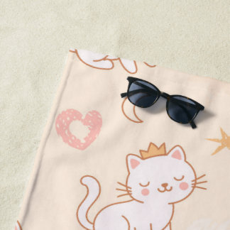 Cute Princess Cat Wearing Crown  Beach Towel