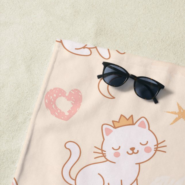 Cute Princess Cat Wearing Crown  Beach Towel (In Situ)