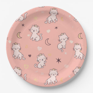 Cute Princess Cat Wearing Crown Paper Plate