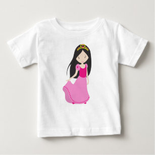 Cute Princess, Crown, Black Hair, Pink Dress Baby T-Shirt