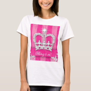 Cute Princess Crown Bling It On Pink Silver T-Shirt