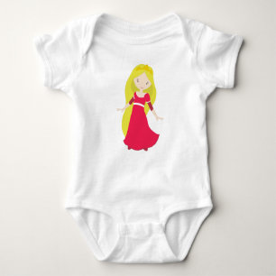 Cute Princess, Crown, Blonde Hair, Red Dress Baby Bodysuit
