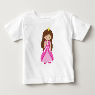 Cute Princess, Crown, Brown Hair, Pink Dress Baby T-Shirt