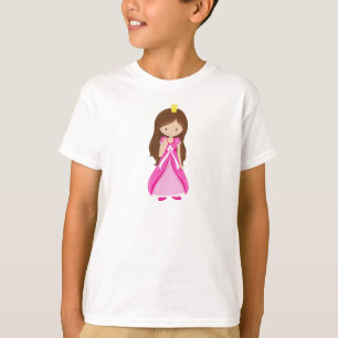 Cute Princess, Crown, Brown Hair, Pink Dress T-Shirt