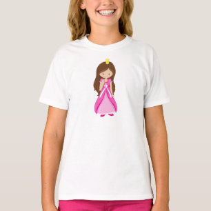 Cute Princess, Crown, Brown Hair, Pink Dress T-Shirt