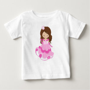 Cute Princess, Crown, Pink Dress, Brown Hair Baby T-Shirt