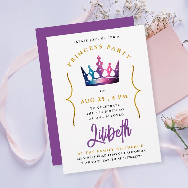 Cute Princess Crown Tiara Purple Watercolor   Invitation (Creator Uploaded)