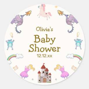 Cute Princess Dragon Unicorn Baby Shower Classic Round Sticker