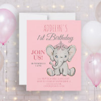 Cute Princess Elephant Little Girl's 1st Birthday