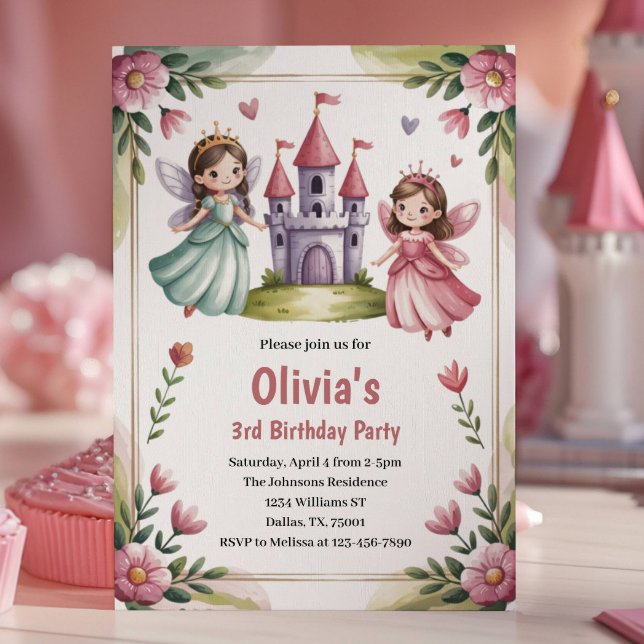 Cute Princess Fairy 3rd Birthday Party Invitation (Creator Uploaded)