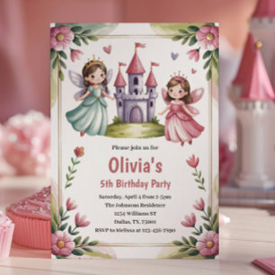 Cute Princess Fairy 5th Birthday Party Invitation