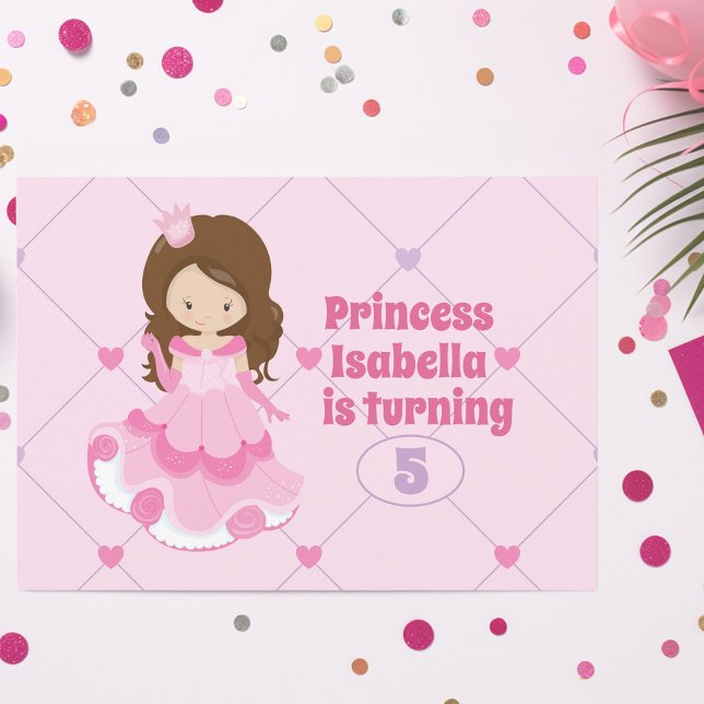 Cute Princess Girl Kids Pink Hearts Birthday Party Invitation (Creator Uploaded)