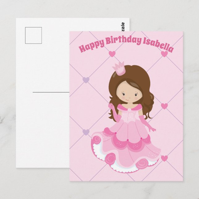 Cute Princess Girl Pink Kids Custom Happy Birthday Postcard (Front/Back)