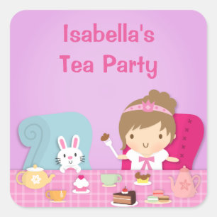 Cute Princess Girl Tea Party Birthday Square Sticker