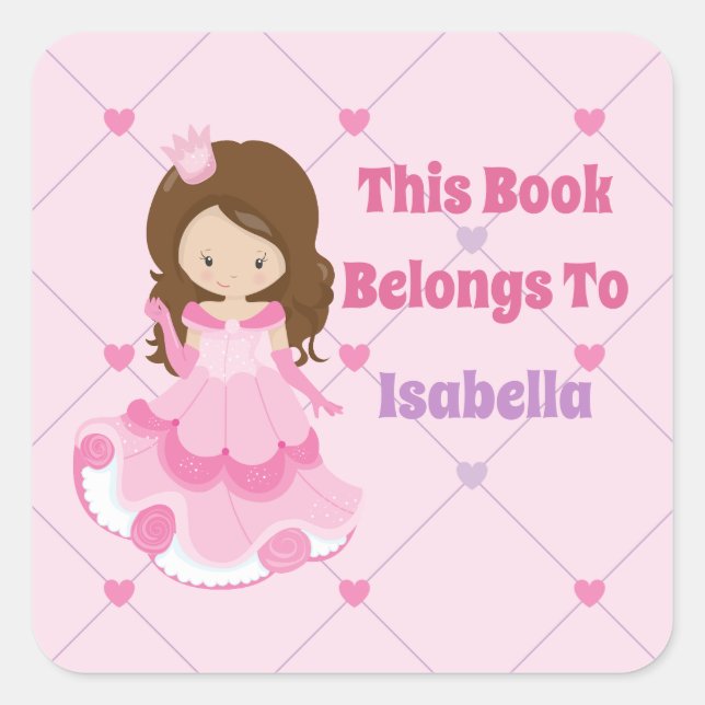 Cute Princess Girl This Book Belongs to Custom Square Sticker (Front)