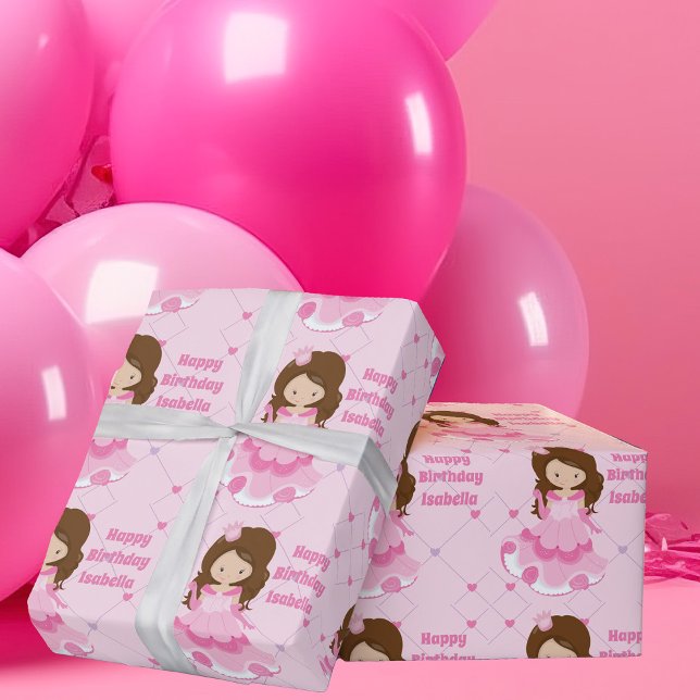 Cute Princess Happy Birthday Pink Custom Girls Wrapping Paper (Creator Uploaded)