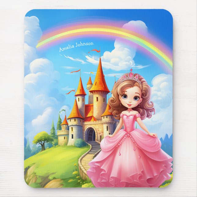 Cute Princess in a Fairy Tale Castle Personalised Mouse Pad (Front)