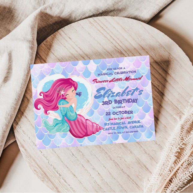 Cute Princess Little Mermaid Birthday Party 3rd Invitation (Creator Uploaded)