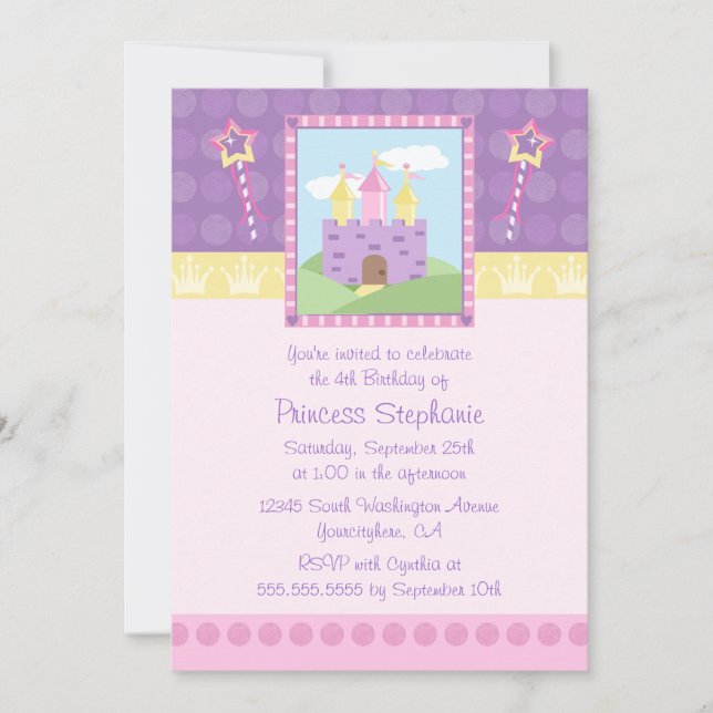 Cute princess party castle birthday invitation (Front)