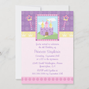 Cute princess party castle birthday invitation