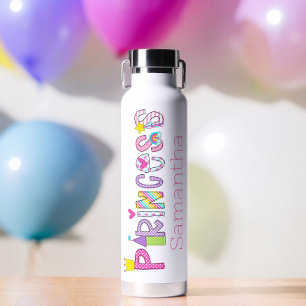 Cute Princess Pattern Personalised Girls Water Bottle