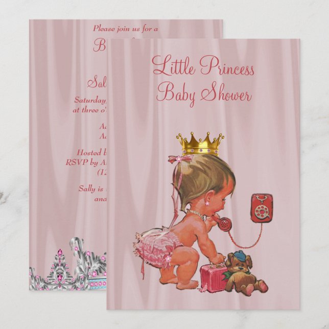 Cute Princess Pink Baby Shower Invitation (Front/Back)
