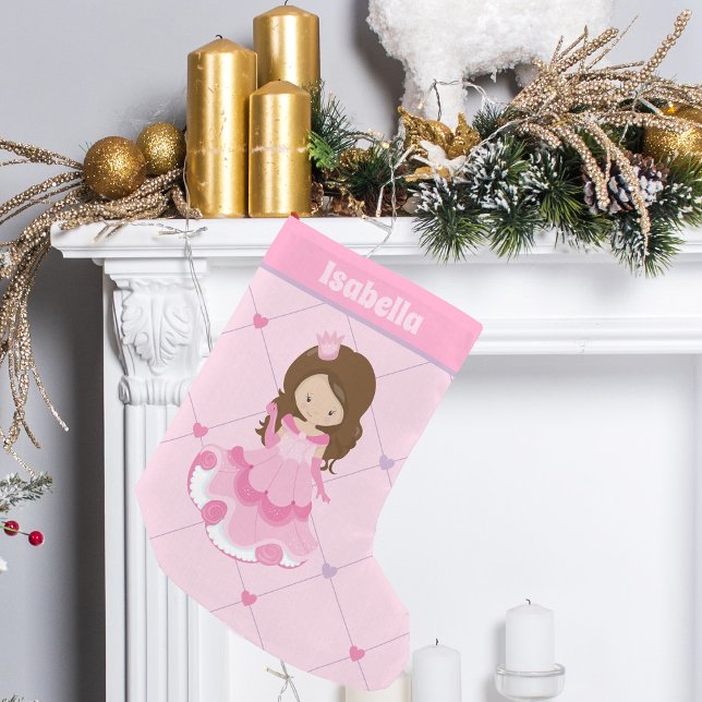 Cute Princess Pink Hearts Little Girl Monogram Small Christmas Stocking (Creator Uploaded)