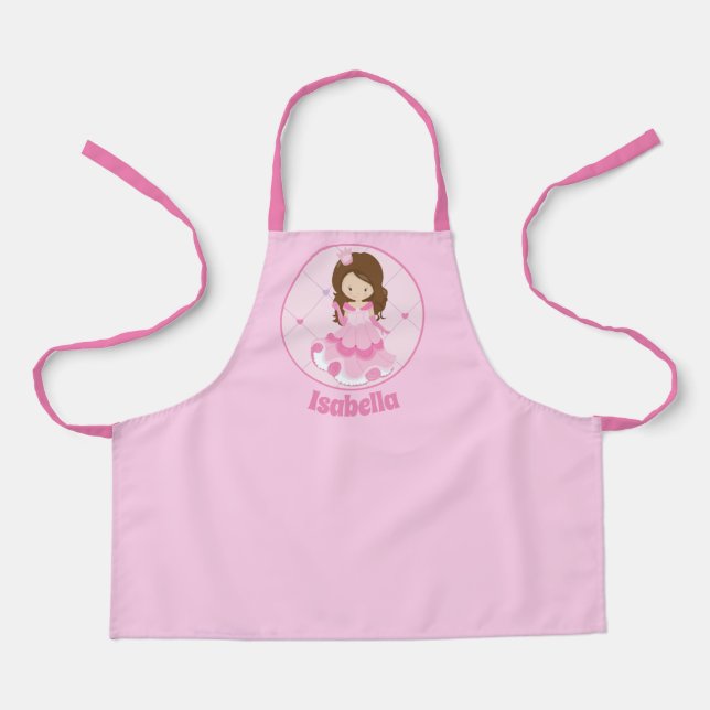 Cute Princess Pink Purple Hearts Girls Monogram Apron (Front)