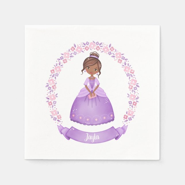 Cute Princess Purple Ethnic Personalised Napkin (Front)