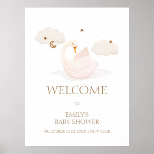 Cute Princess Swan Moon Star Baby Shower Welcome Poster