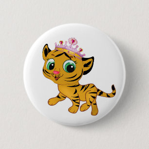 Cute Princess Tiger Tigress Tiara Gift Present 6 Cm Round Badge