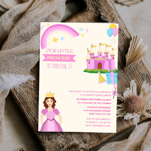 cute princess vibrant colourful unique quinceañera invitation