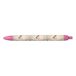 Cute princess with butterflies black ink pen