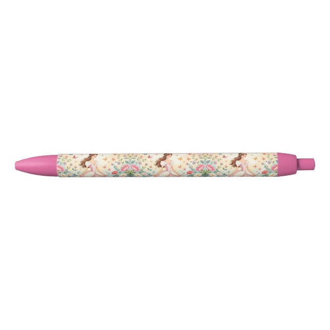 Cute princess with butterflies black ink pen (Front)