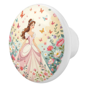 Cute princess with butterflies ceramic knob