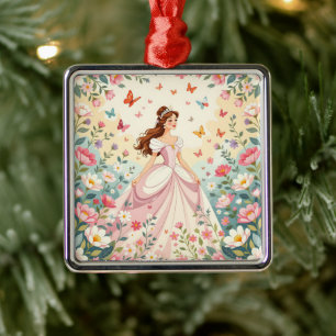 Cute princess with butterflies metal tree decoration