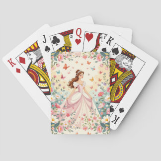 Cute princess with butterflies playing cards