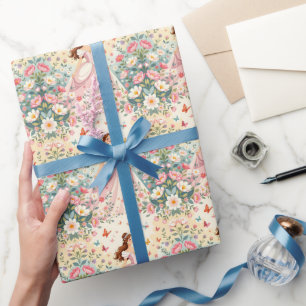 Cute princess with butterflies wrapping paper