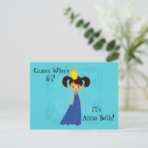 Cute Princess with Crown Birthday Invitation Postcard