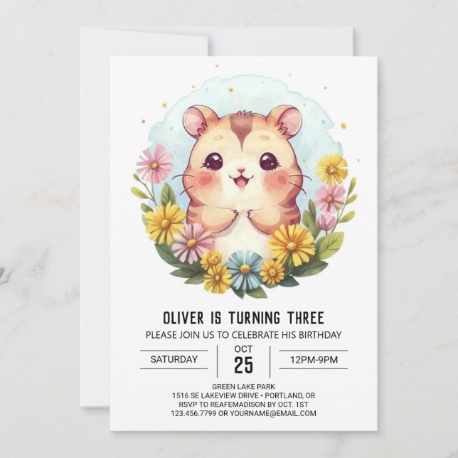 Cute Printable Hamster Birthday Invitation (Front)