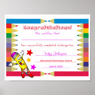 Cute Printable Kindergarten Graduation Certificate Poster