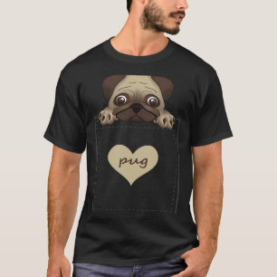 cute printed pug in  pocket men women girls boys T-Shirt