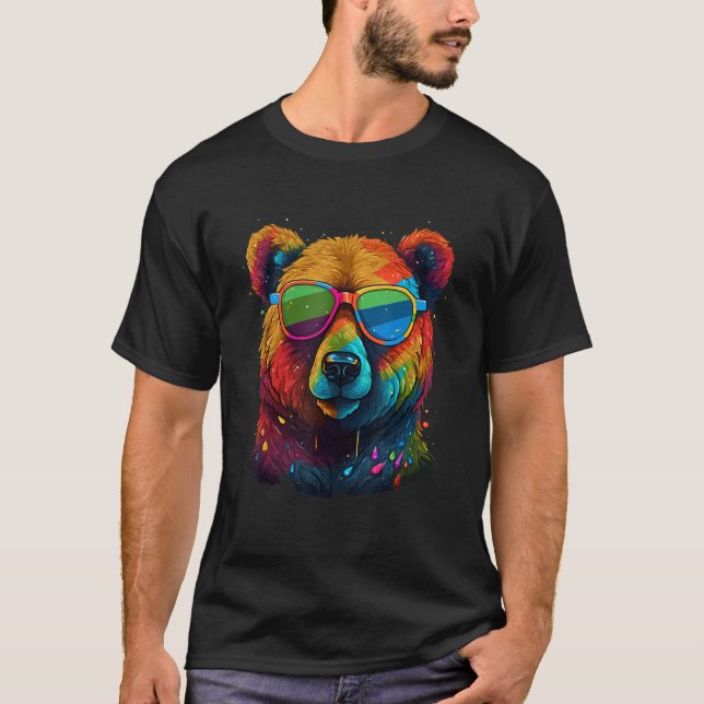 Cute Pro Gay Bear Sunglasses Pride 2023 Rainbow LG T-Shirt (Front)