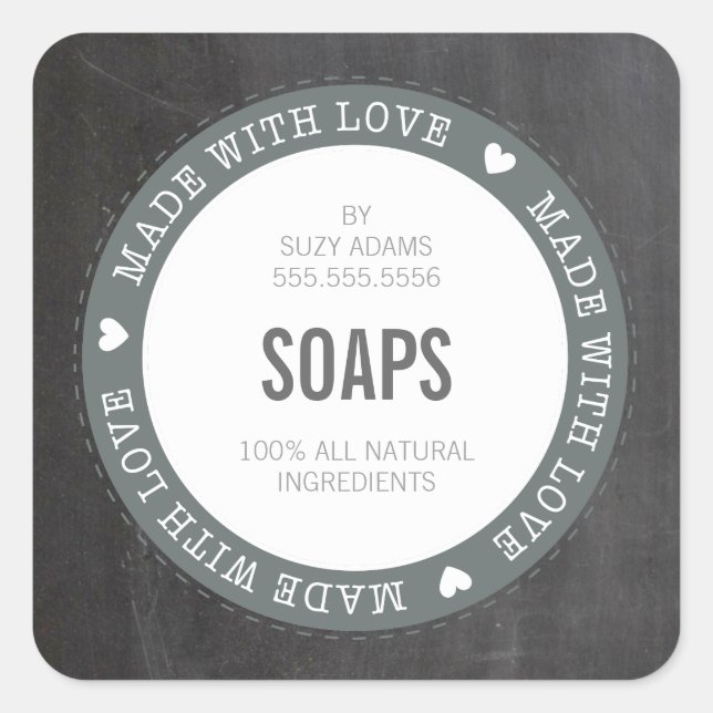 CUTE PRODUCT LABEL made with love chalkboard grey (Front)